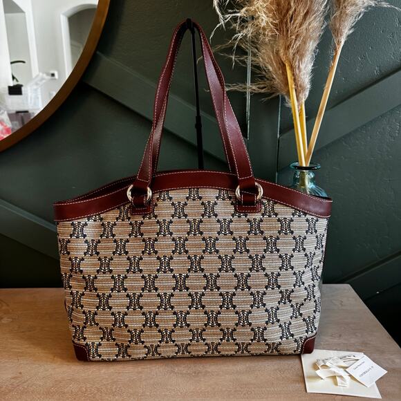 MINT CELINE MACADAM STRAW TOTE - Picture 1 of 7